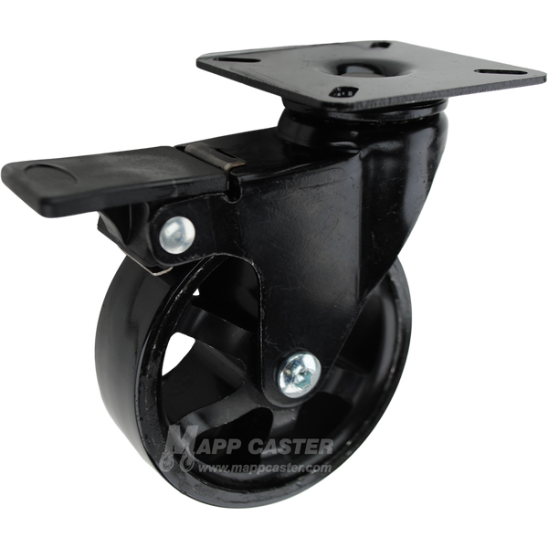 All black 3 inch poly on iron swivel caster with brake. Part # LMS30BIP2HY