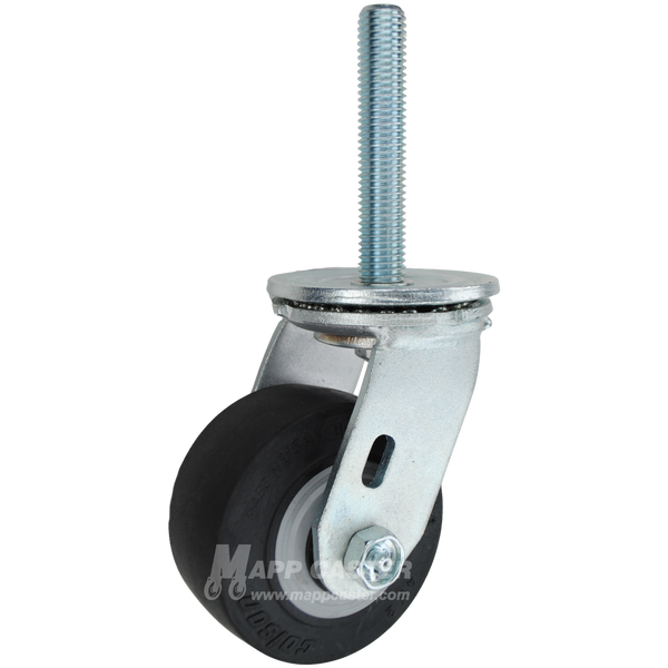 4 x 2 black thermoplastic rubber swivel caster with 3/4-10 x 4 threaded stem for quiet, floor-protective industrial carts and equipment.
