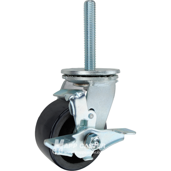 4 x 2 blue polyurethane on iron swivel caster with top lock brake and 3/4-10 x 4 threaded stem for heavy-duty, floor-protective industrial use.