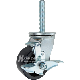 4 x 2 blue polyurethane on iron swivel caster with top lock brake and 3/4-10 x 4 threaded stem for heavy-duty, floor-protective industrial use.