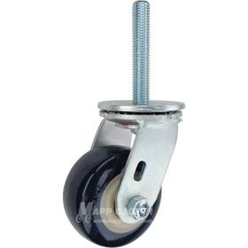 4 x 2 blue and white polyurethane on plastic swivel caster with 3/4-10 x 4 threaded stem for floor-safe industrial carts and equipment.