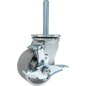 4 x 2 cast iron swivel caster with top lock brake and 3/4-10 x 4 threaded stem for heavy-duty industrial carts and equipment.