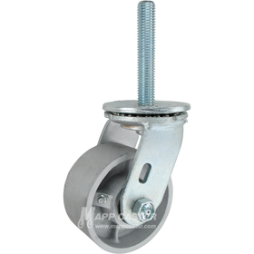 4 x 2 cast iron swivel caster with 3/4-10 x 4 threaded stem for heavy-duty industrial equipment, offering high load capacity and durability.