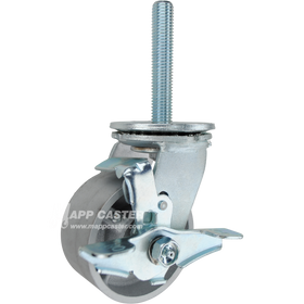 4 x 2 cast iron swivel caster with top lock brake and 3/4-10 x 4 threaded stem for heavy-duty industrial carts and equipment.