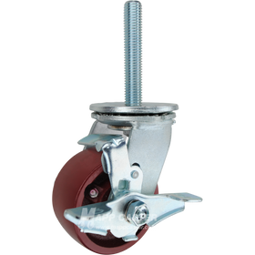 4 x 2 ductile steel swivel caster with brake and 3/4-10 x 4 threaded stem for heavy-duty industrial carts, offering high strength and durability.