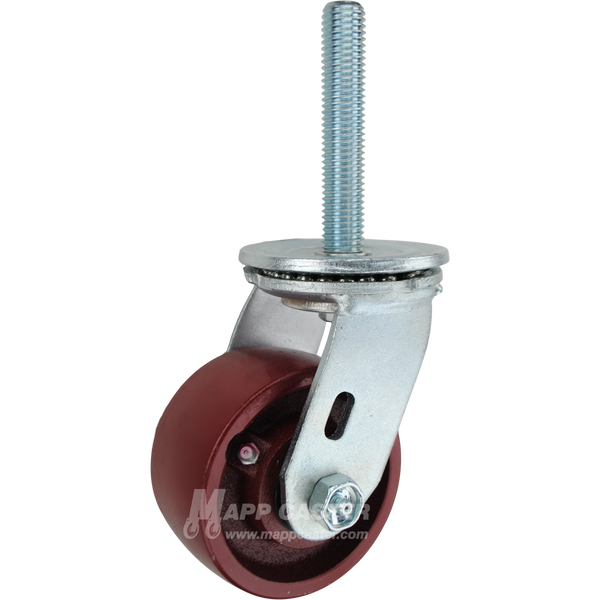 4 x 2 ductile steel swivel caster with 3/4-10 x 4 threaded stem for heavy-duty industrial equipment, providing high strength, durability, and impact resistance.