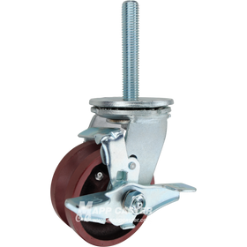 4 x 2 ductile steel V-groove swivel caster with top lock brake and 3/4-10 x 4 threaded stem for angle iron tracks and heavy-duty industrial use.