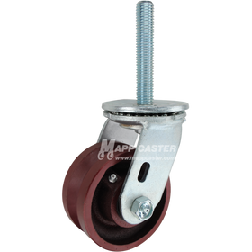 4 x 2 ductile steel V-groove swivel caster with 3/4-10 x 4 threaded stem for angle iron tracks and heavy-duty industrial equipment.