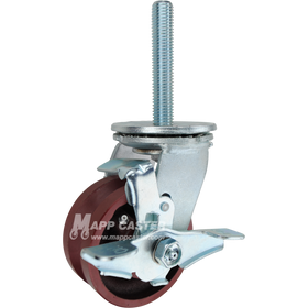 4 x 2 ductile steel V-groove swivel caster with top lock brake and 3/4-10 x 4 threaded stem for angle iron tracks and heavy-duty industrial use.