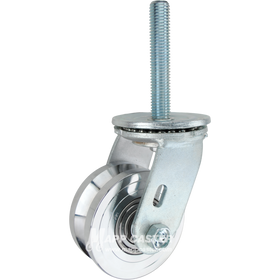 4 x 2 forged steel V-groove swivel caster with 3/4-10 x 4 threaded stem for angle iron tracks and heavy-duty industrial material handling equipment.