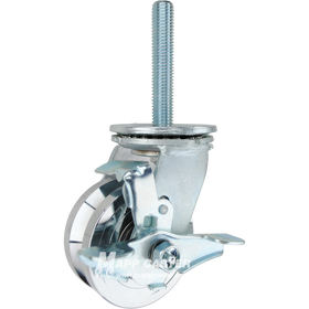 4 x 2 forged steel V-groove swivel caster with top lock brake and 3/4-10 x 4 threaded stem for angle iron tracks and heavy-duty industrial use.