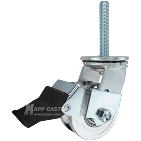 4 x 2 forged steel V-groove swivel caster with face contact brake and 3/4-10 x 4 threaded stem for angle iron tracks, heavy-duty industrial equipment.