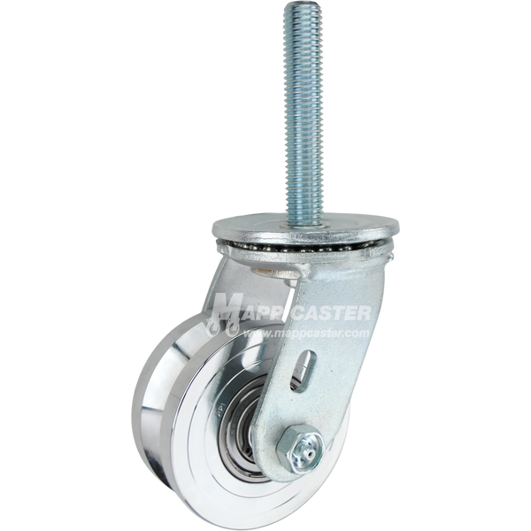4 x 2 forged steel V-groove swivel caster with 3/4-10 x 4 threaded stem for angle iron tracks and heavy-duty industrial material handling equipment.