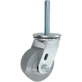 4 x 2 grey thermoplastic rubber swivel caster with 3/4-10 x 4 threaded stem for quiet, floor-protective industrial carts and equipment.