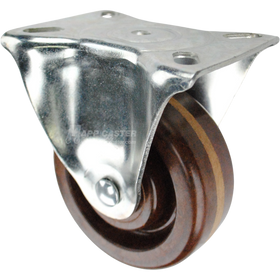 Rigid caster with a brown high temp phenolic wheel and metal top plate