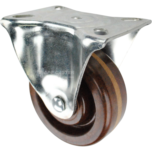Rigid caster with a brown high temp phenolic wheel and metal top plate