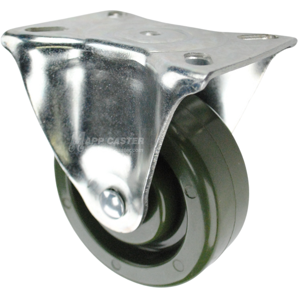 Caster with a green high temp epoxy wheel and rigid metal top plate