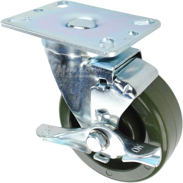 Swivel caster with a green high temp epoxy wheel and metal top plate
