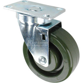 Swivel caster with a green high temp epoxy wheel and metal top plate