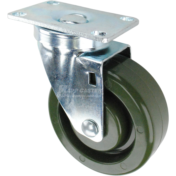 Swivel caster with a green high temp epoxy wheel and metal top plate