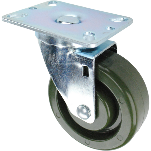 Swivel caster with a green high temp epoxy wheel and metal top plate