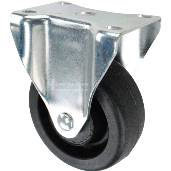 Swivel caster with a black high temp nylon wheel and metal top plate
