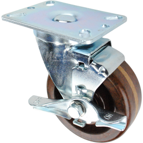 Swivel brake caster with a brown high temp phenolic wheel and metal top plate