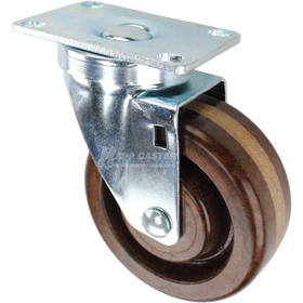 Swivel caster with a brown high temp phenolic wheel and metal top plate