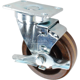 Swivel brake caster with a brown high temp phenolic wheel and metal top plate