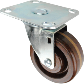 Swivel caster with a brown high temp phenolic wheel and metal top plate