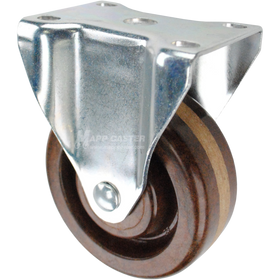 Rigid caster with a brown high temp phenolic wheel and metal top plate