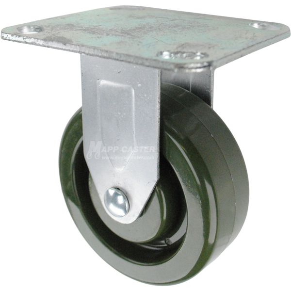 Caster with a green high temp epoxy wheel and rigid metal top plate