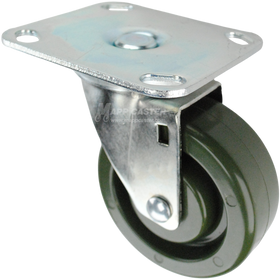 Swivel caster with a green high temp epoxy wheel and metal top plate