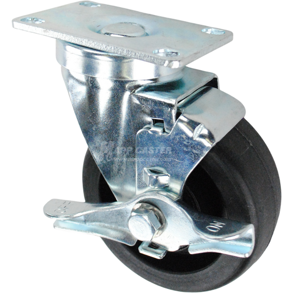 Swivel brake caster with a black high temp nylon wheel and metal top plate