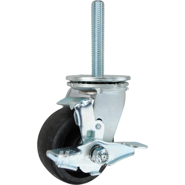4 x 2 high temp nylon swivel caster with top lock brake and 3/4-10 x 4 threaded stem for ovens, autoclaves, and high-heat industrial use.