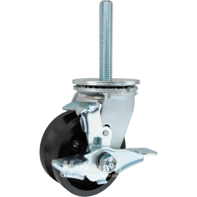 4 x 2 high temp nylon v-groove wheel swivel caster with top lock brake and 3/4-10 x 4 threaded stem for heavy-duty industrial carts and equipment.