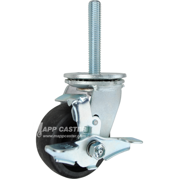 4 x 2 high temp nylon swivel caster with top lock brake and 3/4-10 x 4 threaded stem for ovens, autoclaves, and high-heat industrial use.