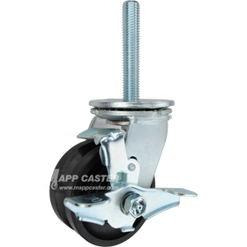 4 x 2 high temp nylon wheel swivel caster with top lock brake and 3/4-10 x 4 threaded stem for heavy-duty industrial carts and equipment.