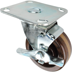 Swivel brake caster with a brown high temp phenolic wheel and metal top plate