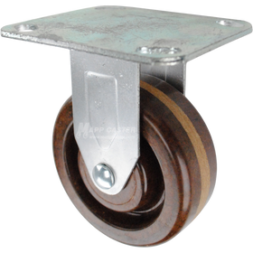 Rigid caster with a brown high temp phenolic wheel and metal top plate