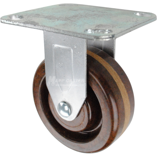 Rigid caster with a brown high temp phenolic wheel and metal top plate