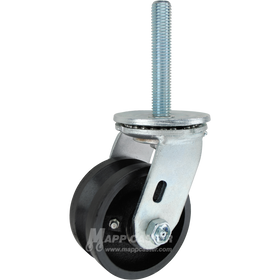 4 x 2 nylon V-groove swivel caster with 3/4-10 x 4 threaded stem for angle iron tracks, washdown environments, and chemical-resistant applications.