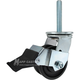 4 x 2 nylon V-groove swivel caster with face contact brake and 3/4-10 x 4 threaded stem for angle iron tracks and washable industrial applications.