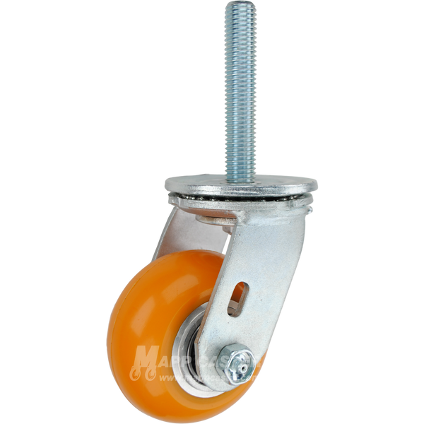 4 x 2 orange polyurethane on aluminum swivel caster with 3/4-10 x 4 threaded stem for quiet, floor-protective heavy-duty industrial equipment.
