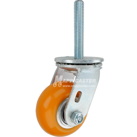 4 x 2 orange polyurethane on aluminum swivel caster with 3/4-10 x 4 threaded stem for quiet, floor-protective heavy-duty industrial equipment.