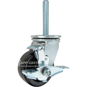 4 x 2 phenolic wheel swivel caster with top lock brake and 3/4-10 x 4 threaded stem for heavy-duty industrial carts and equipment.