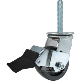 4 x 2 polyolefin swivel caster with face contact brake and 3/4-10 x 4 threaded stem for washdown, chemical-resistant industrial applications.