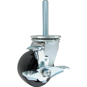 4 x 2 polyolefin swivel caster with top lock brake and 3/4-10 x 4 threaded stem for washdown, chemical-resistant industrial applications.
