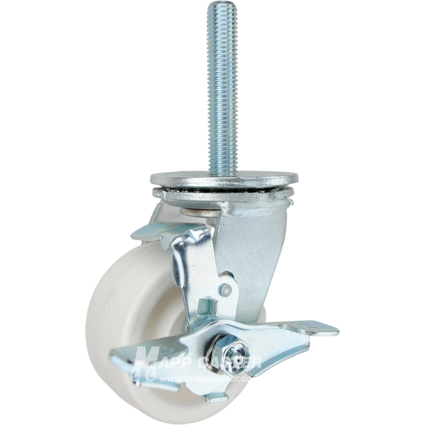 4 x 2 retort swivel caster with top lock brake and 3/4-10 x 4 threaded stem for washdown, food processing, and high-temperature applications.