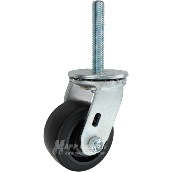 4 x 2 rubber on nylon swivel caster with 3/4-10 x 4 threaded stem for quiet, floor-protective industrial carts and washdown applications.